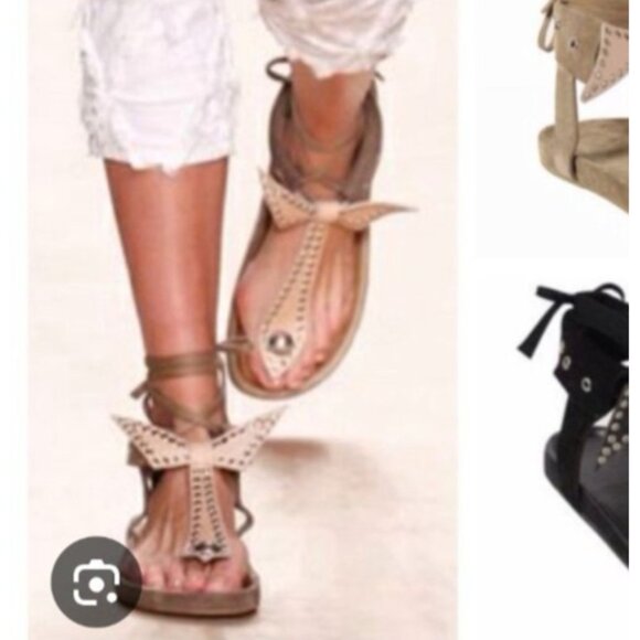 Isabel Marant Suede Studded LaceUp Sandals Women’s Sze 38 Leather Boho Gladiator - Picture 5 of 16
